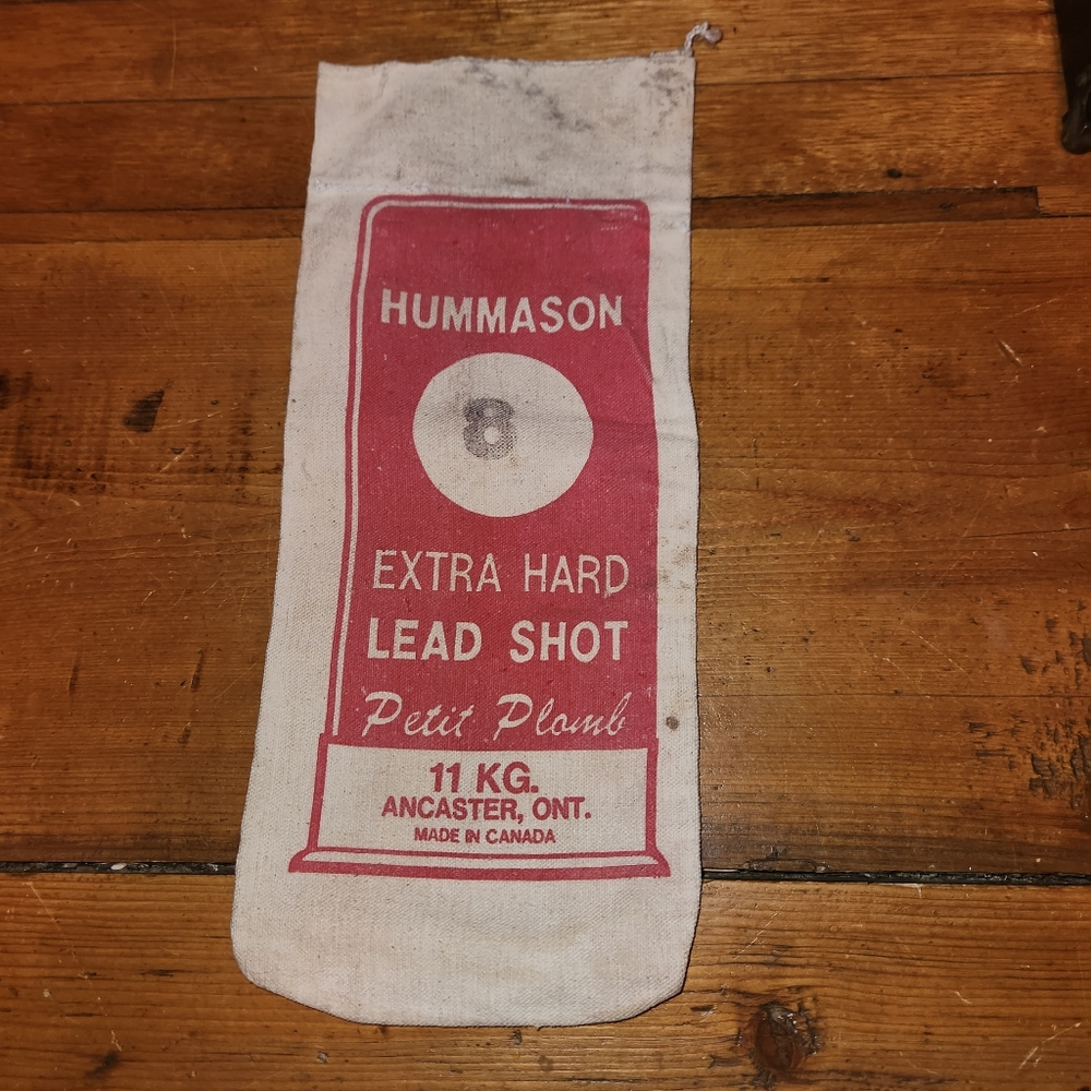 Vintage HUMMASON #8 Empty Advertising Lead Shot canvas bag Ancaster Ont 6" x 14"